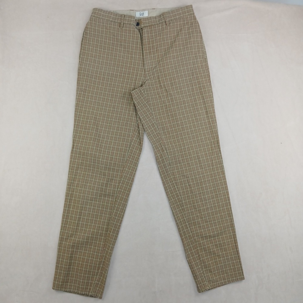 Vintage Gap 32x30 Mens Pants Chino Brown Plaid Rayon Cotton 90s Retro